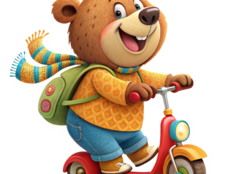ai generated, bear, bear cub, kick scooter, transport, urban, mobility, electric scooter, trip